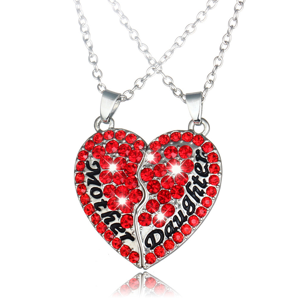 Wholesale Mother's Day Parent-child Style Mother and Daughter Heart-shaped Diamond Patchwork Pendant Alloy Necklace